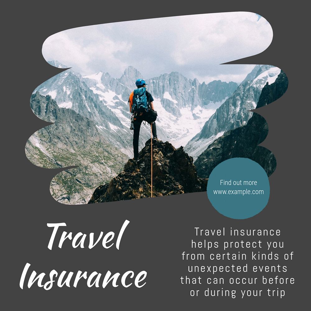 Travel insurance Instagram post template, editable text