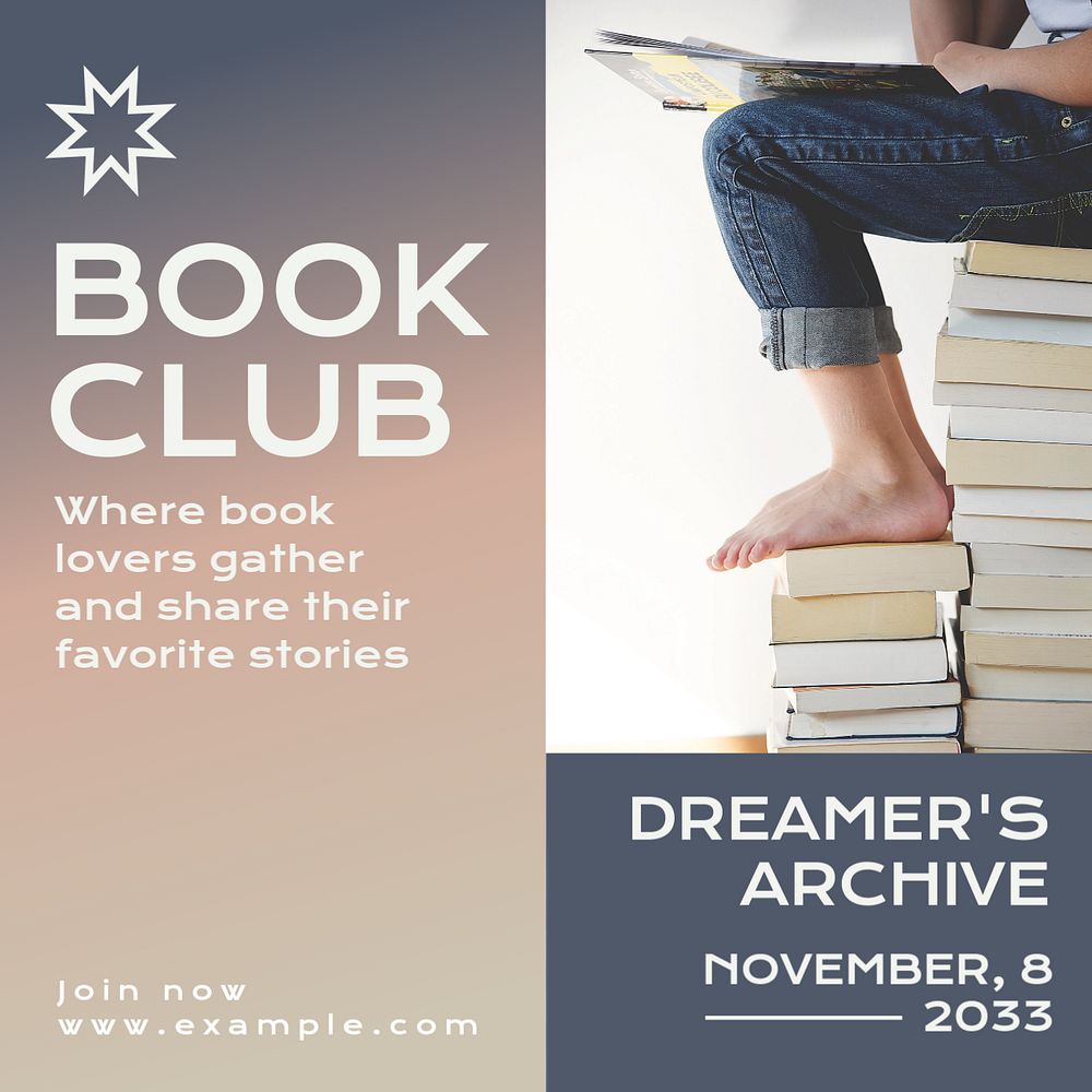 Book club Instagram post template, editable text