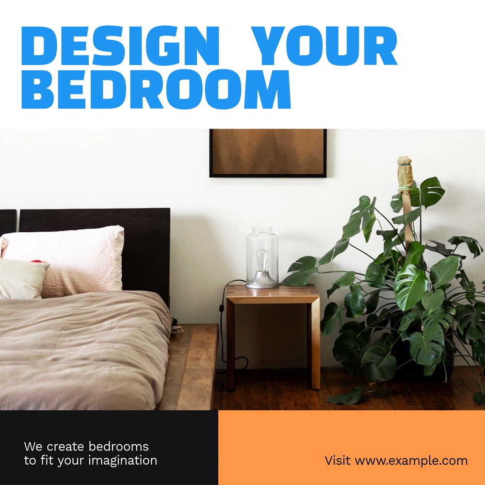 Bedroom design Instagram post template, editable text