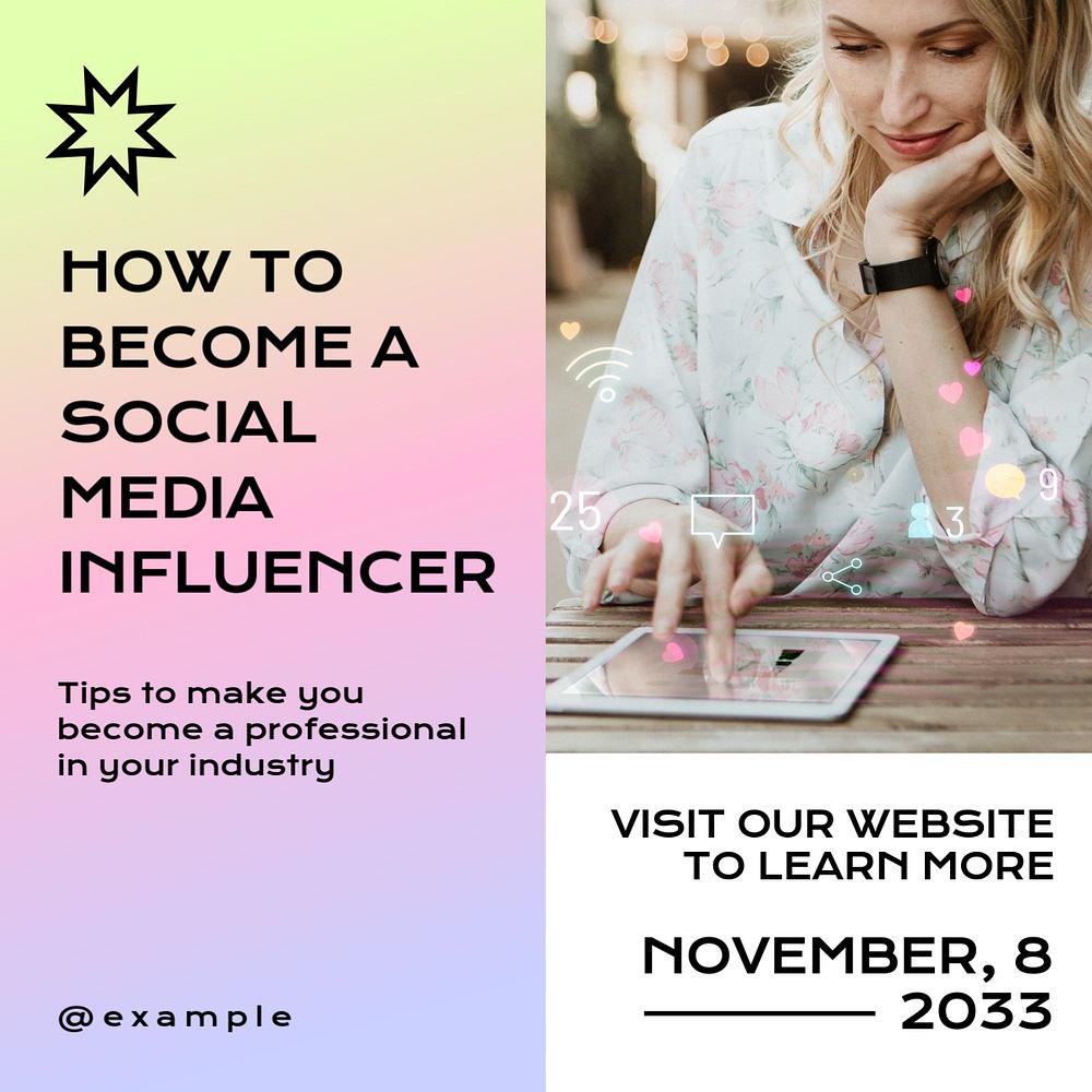 Social media influencer Instagram post template, editable text