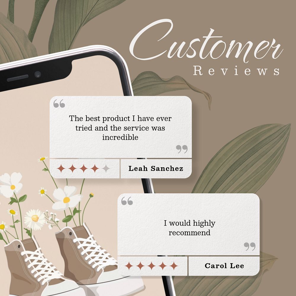 Customer reviews post template, editable text for social media