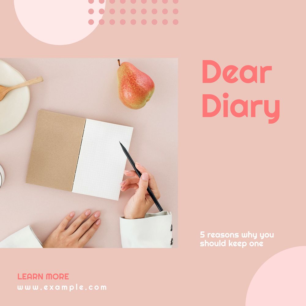 Dear diary Instagram post template, editable text