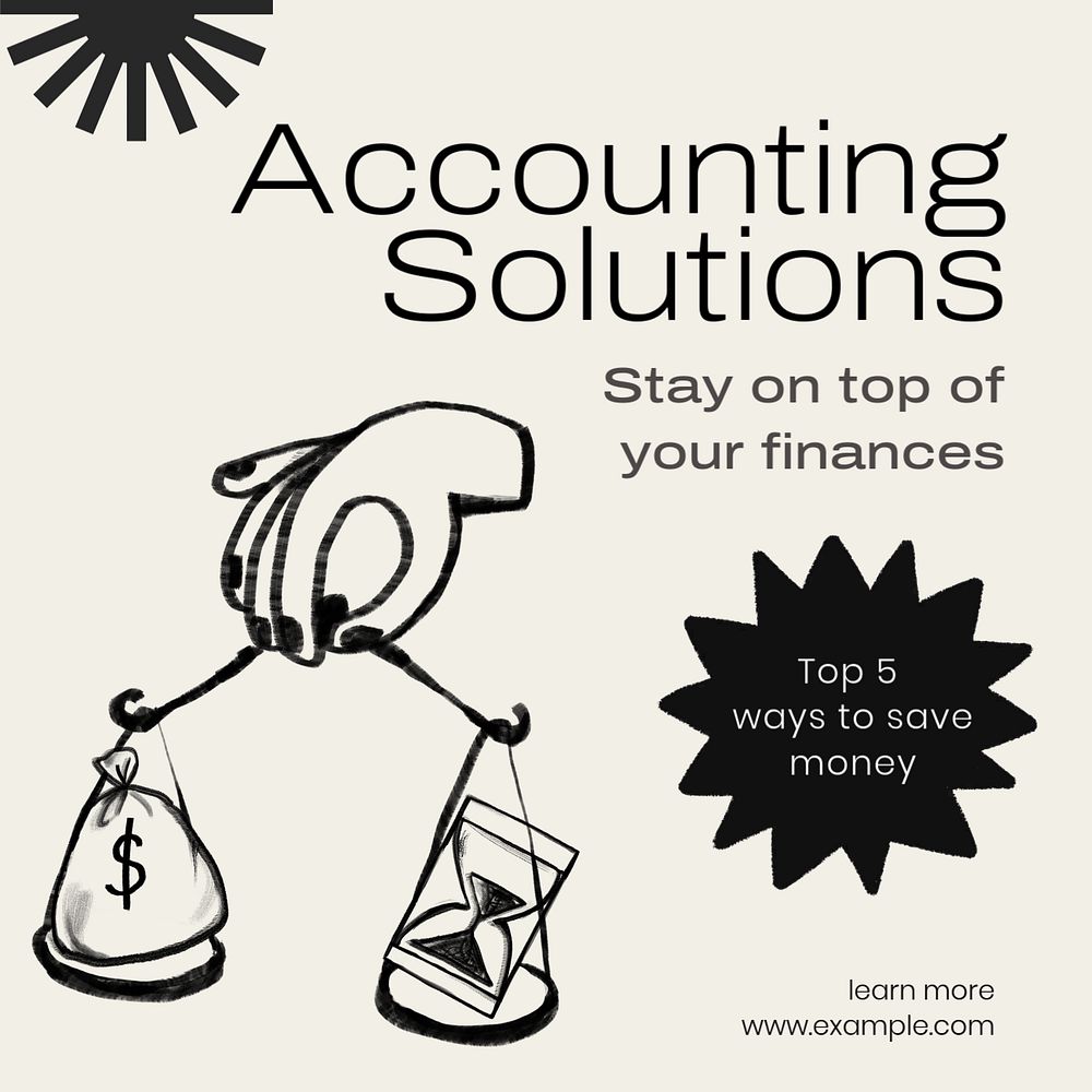 Accounting solutions social post template, editable design for Instagram