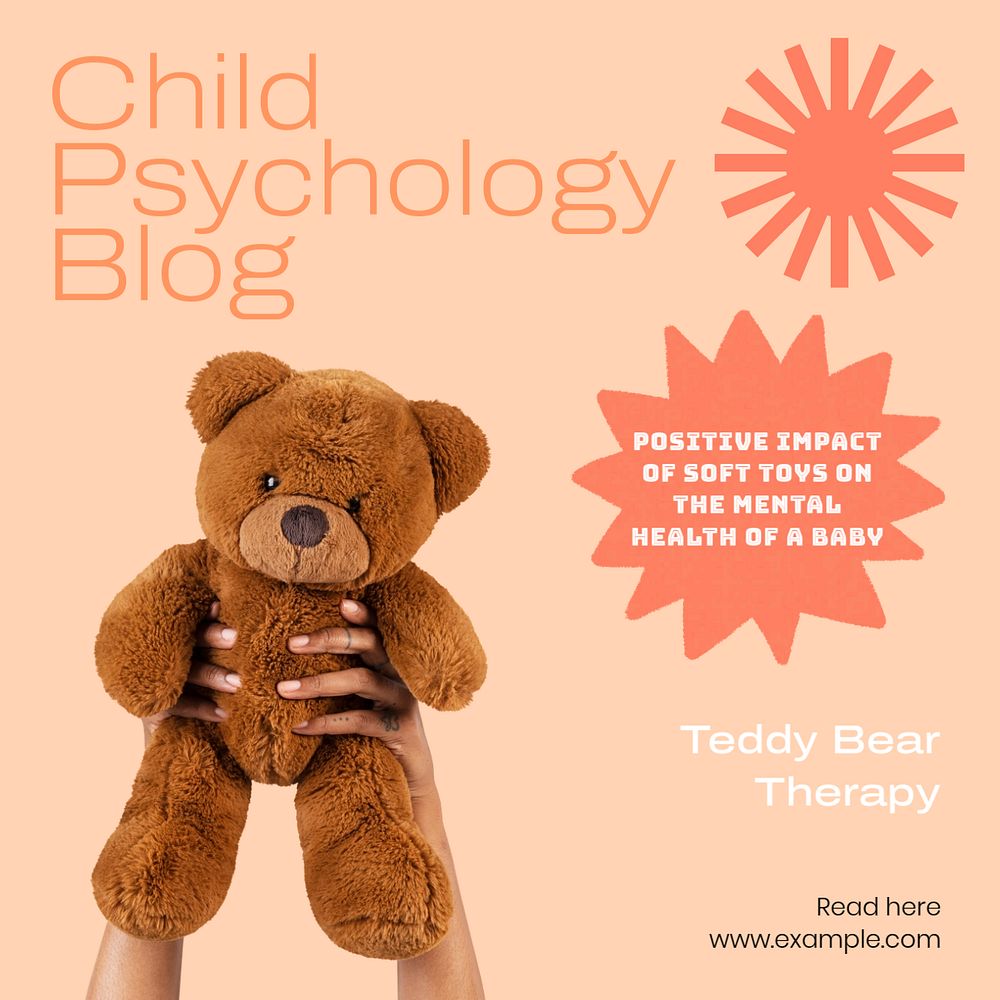 Teddy bear therapy Instagram post template, editable text