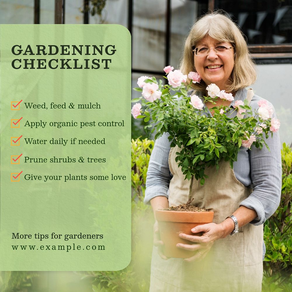 Gardening checklist Instagram post template, editable text