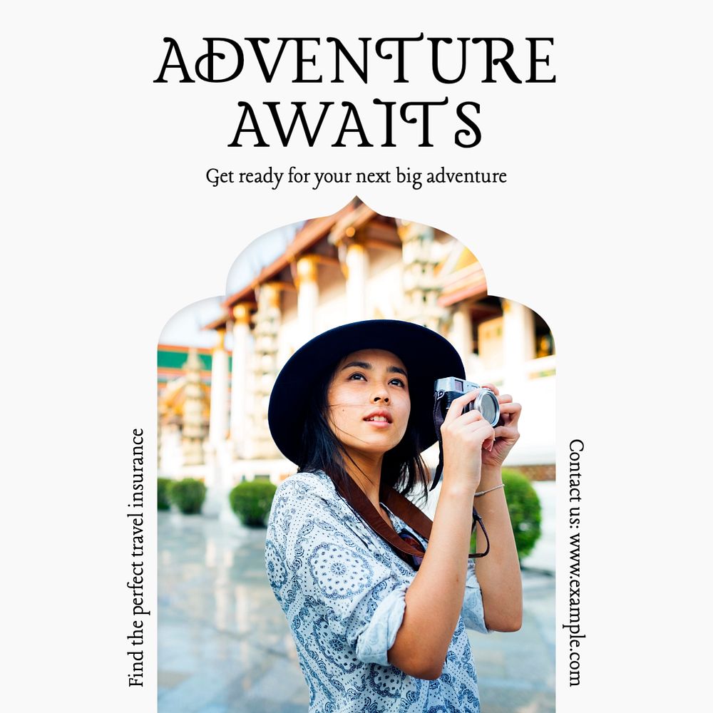 Adventure awaits Instagram post template, editable text