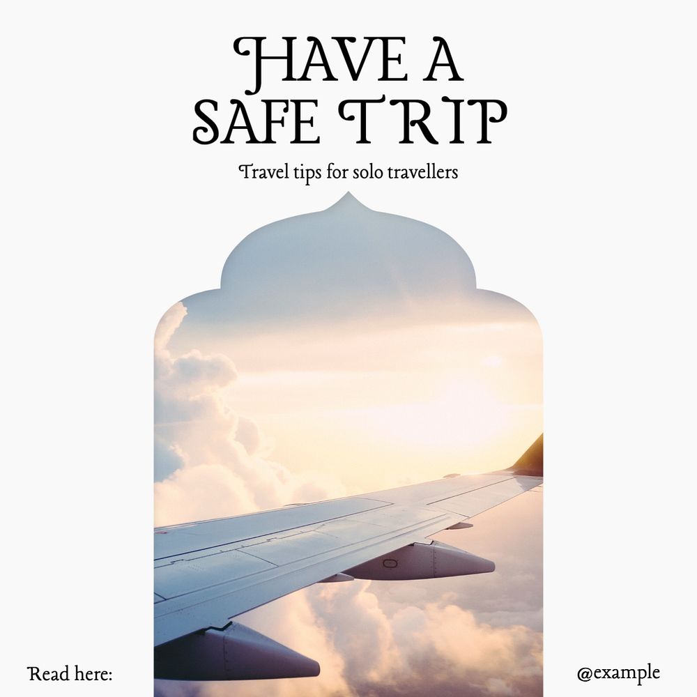 Safe trip Instagram post template, editable text