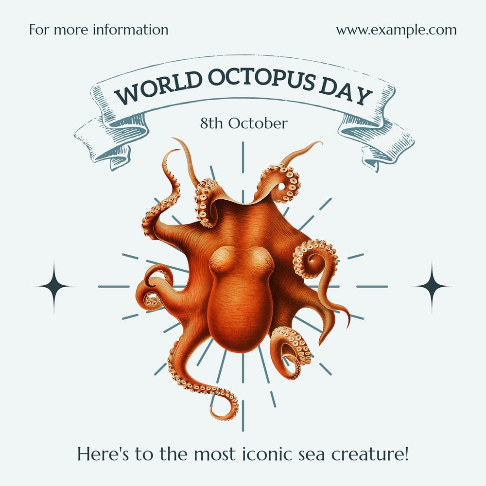 World octopus day post template, editable social media design