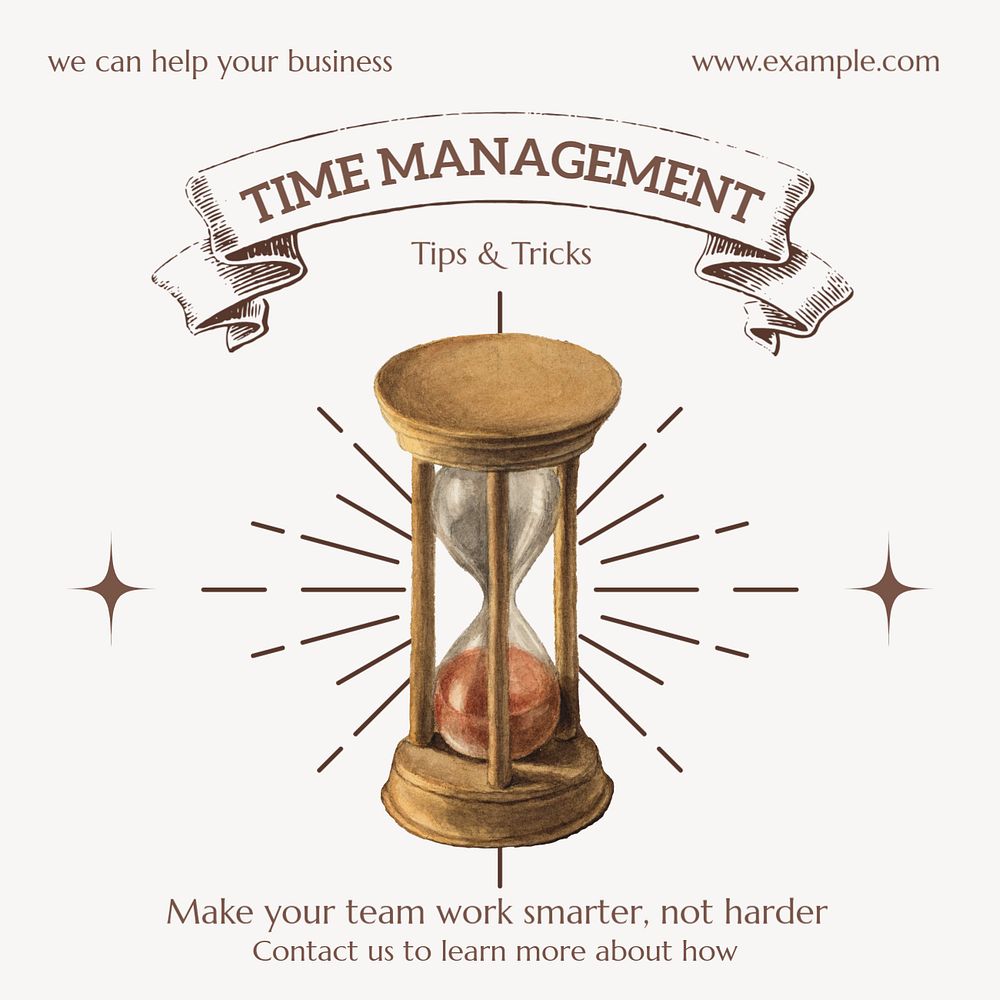 Time management Instagram post template, editable text