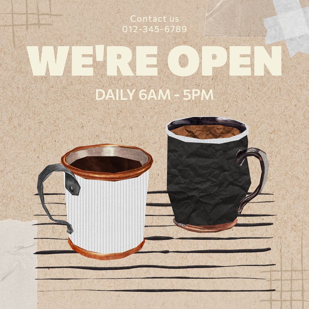 We're open Instagram post template, editable text