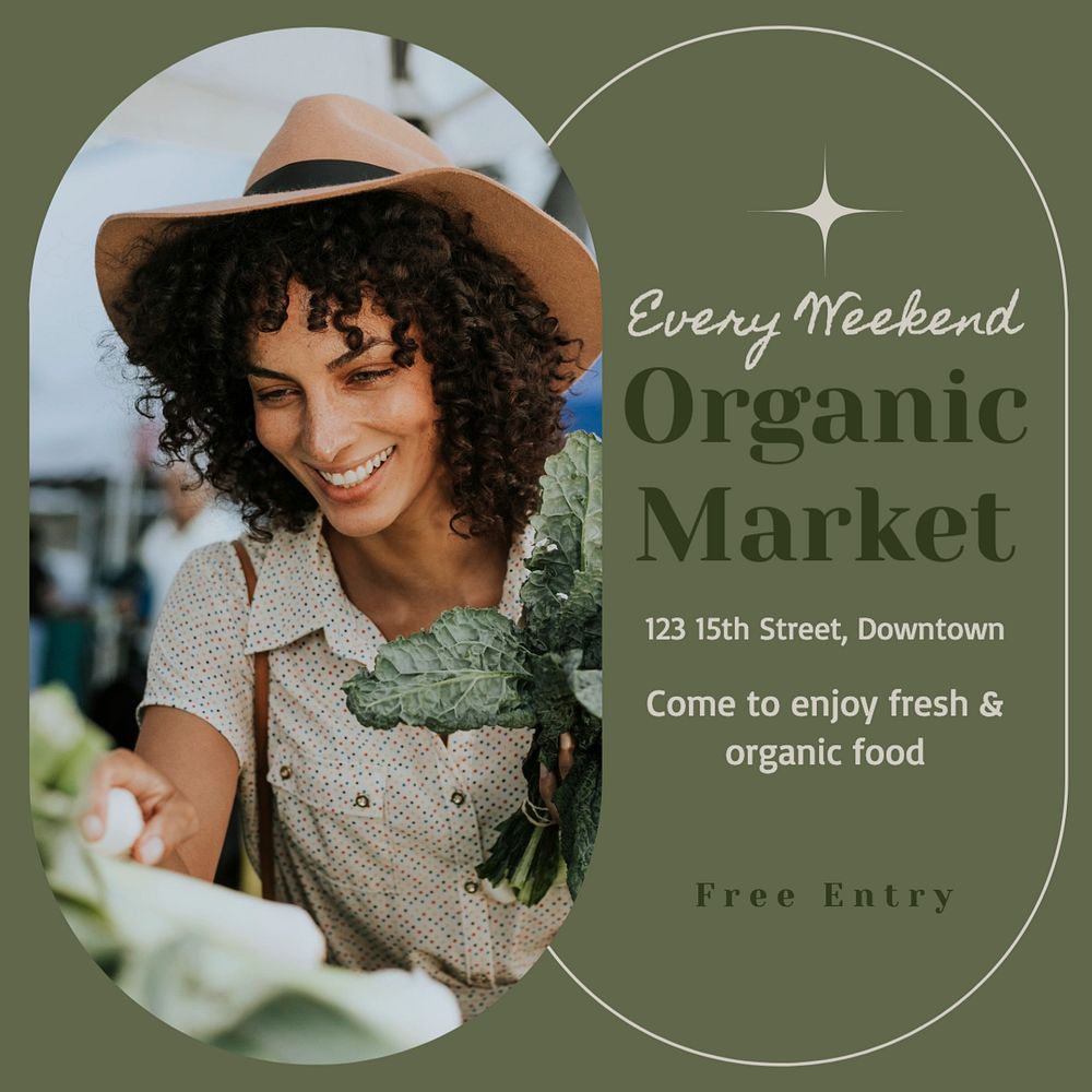 Organic food market Instagram post template, editable text