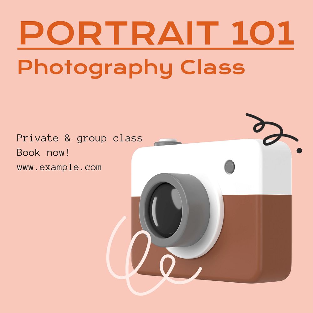 Photography class Instagram post template, editable text