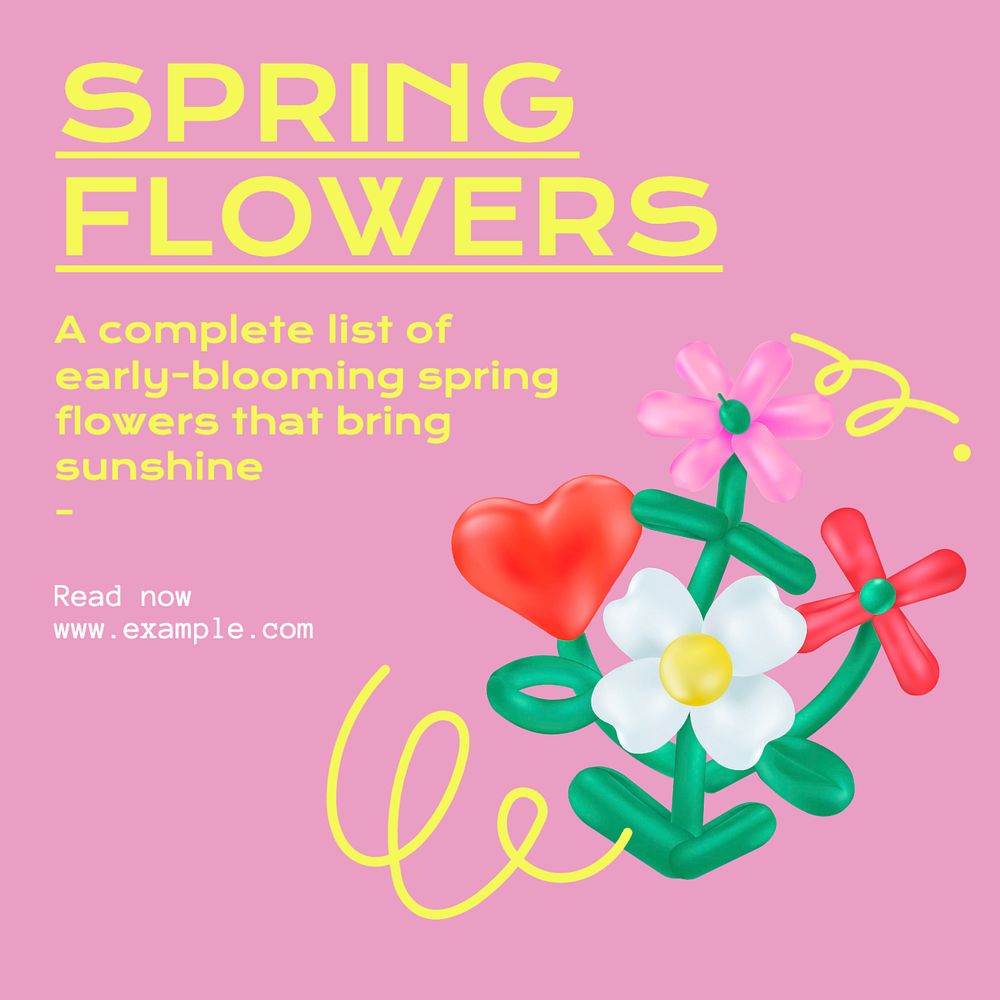 Spring flowers Instagram post template, editable text