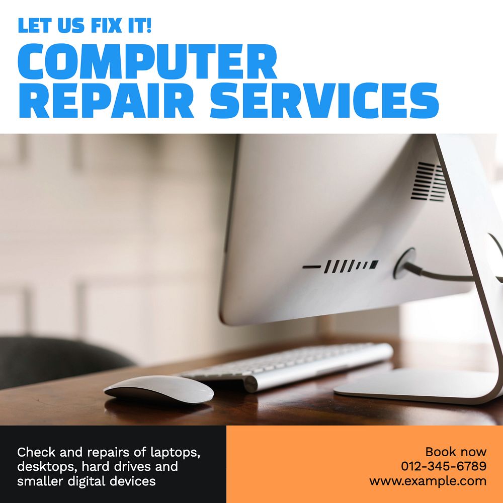 Computer repair Instagram post template, editable text