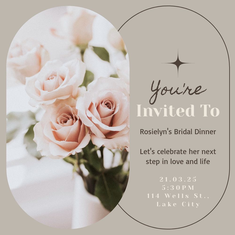 Bridal dinner Instagram post template, editable text