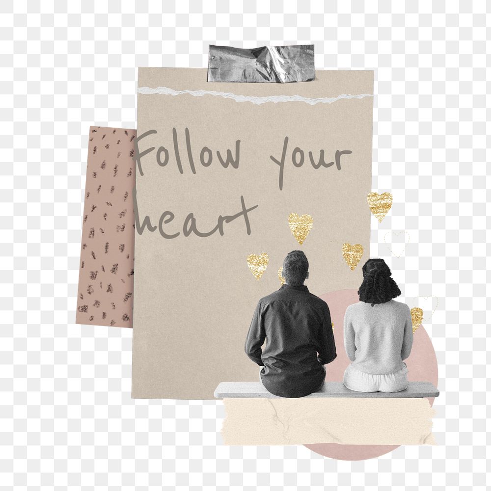 Follow your heart png quote, couple aesthetic collage art, editable design