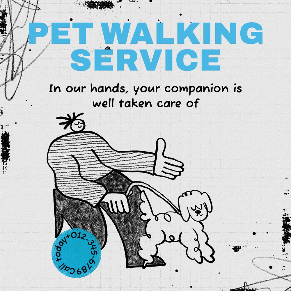 Pet walking service Instagram post template, editable text