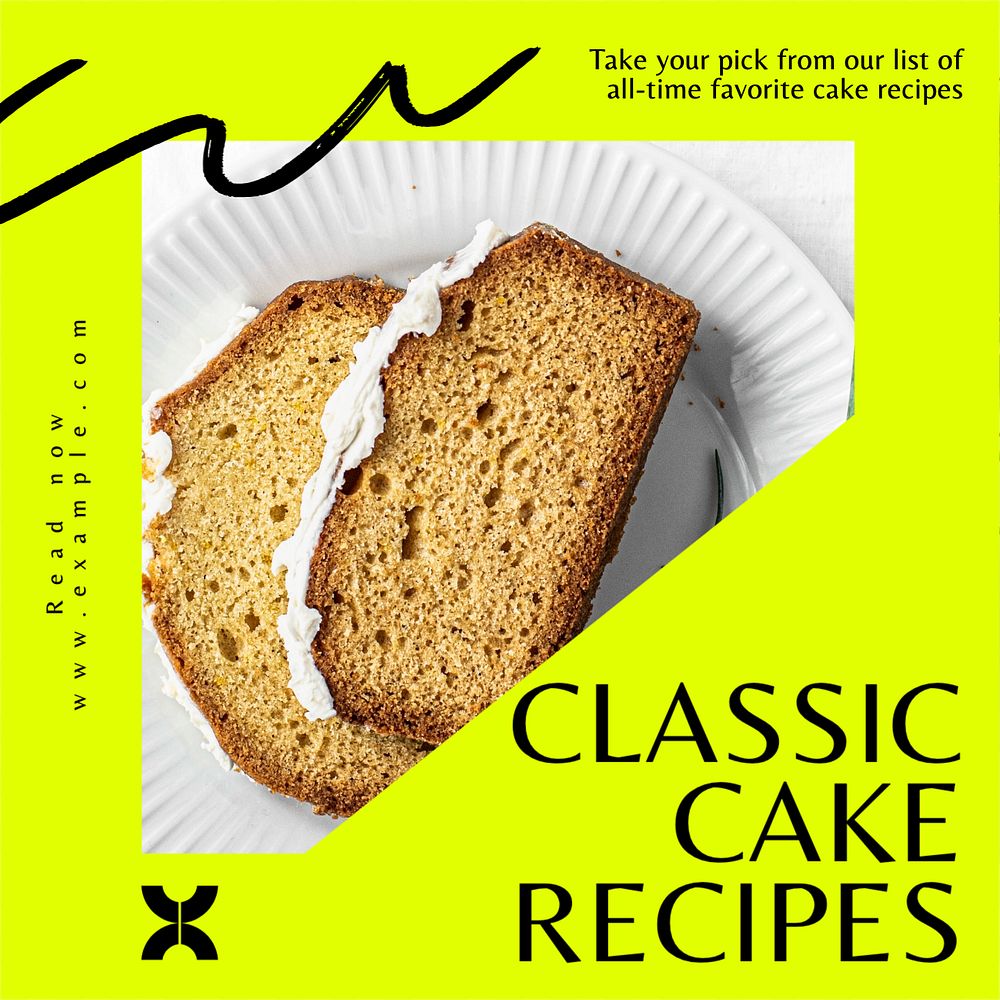 Classic cake recipe Instagram post template, editable text