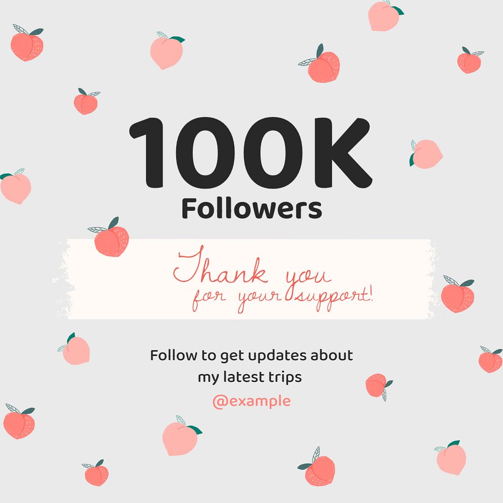 Thank you 100k followers Instagram post template, editable text