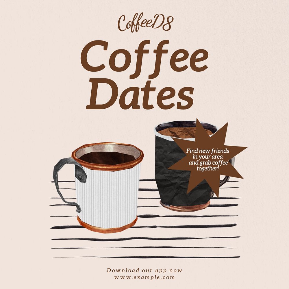 Coffee dates Instagram post template, editable text