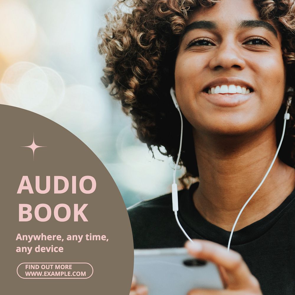 Audio book Instagram post template, editable text