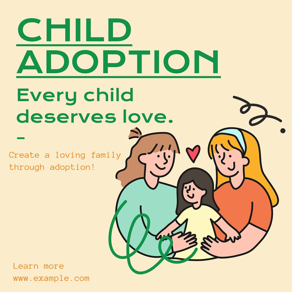 Child adoption Instagram post template, editable text