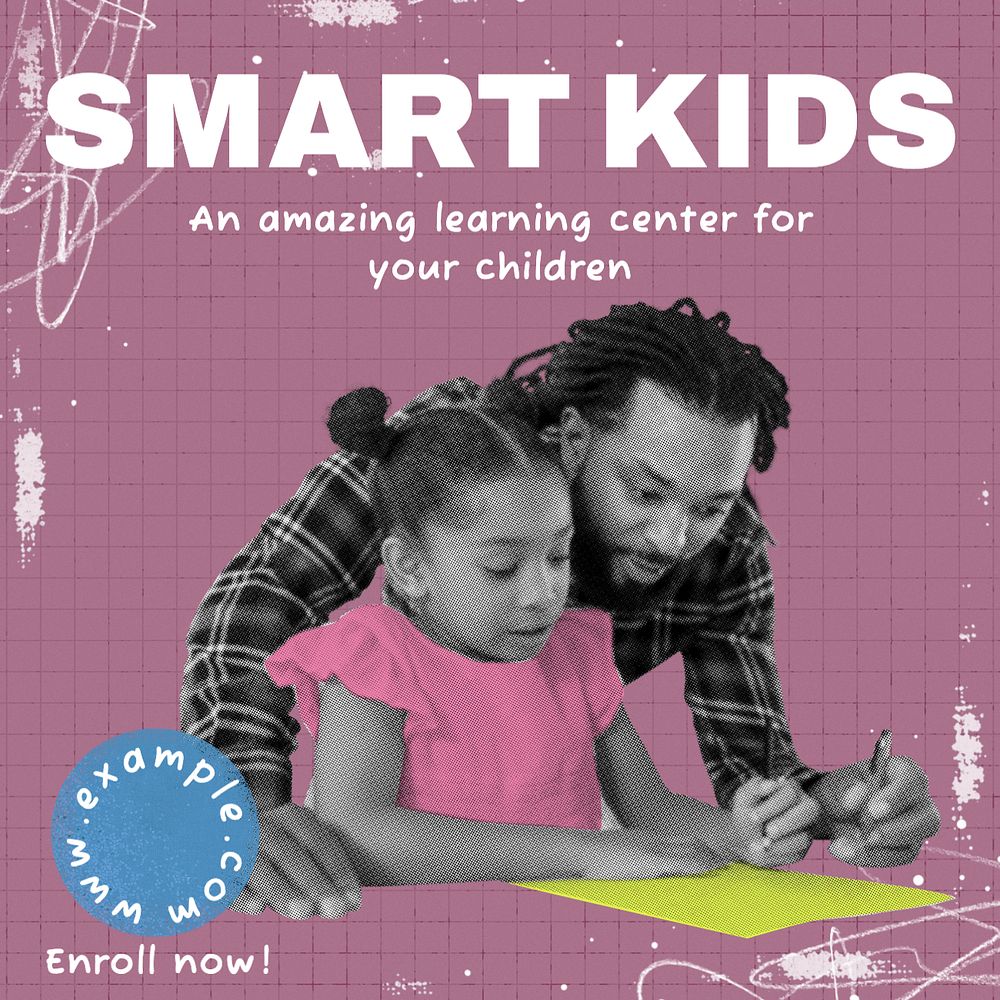 Learning center Instagram post template, editable text