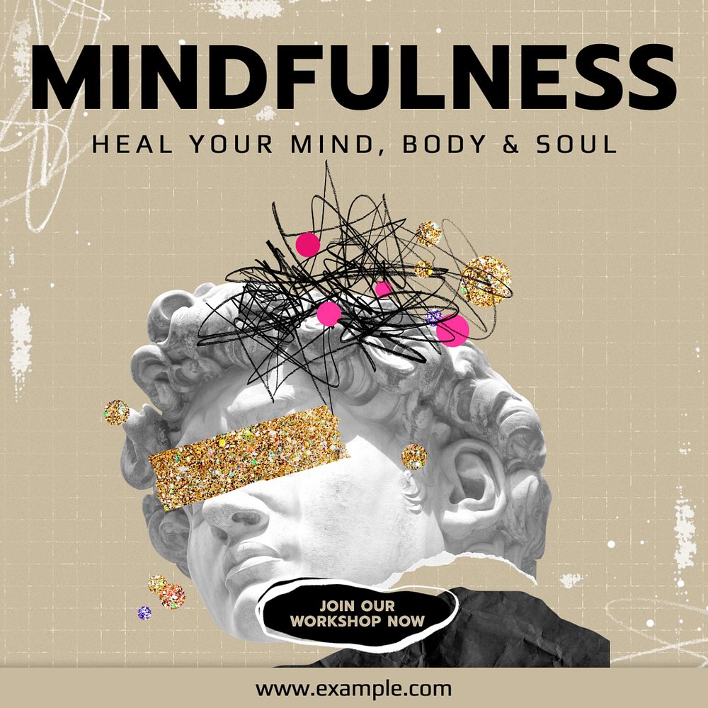 Mindfulness workshop Instagram post template, editable text