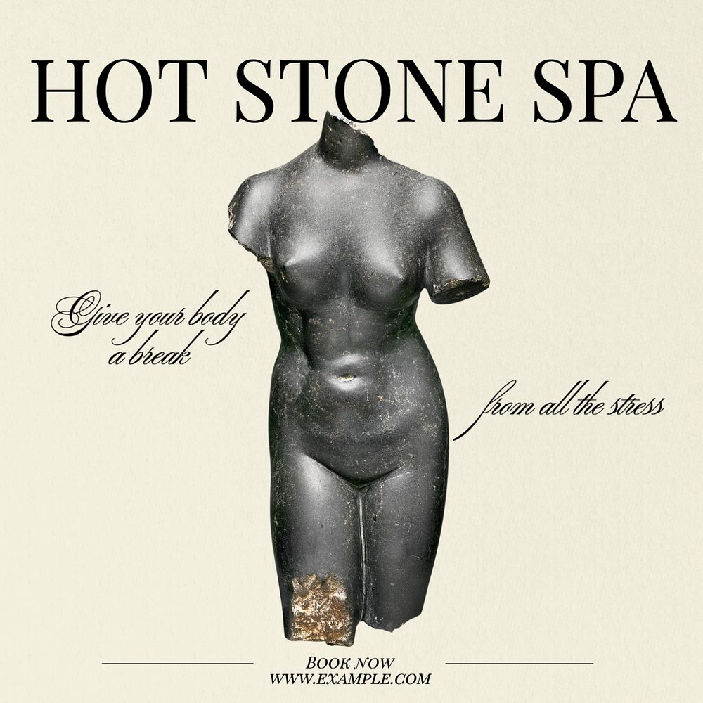 Hot stone spa Instagram post template, editable text