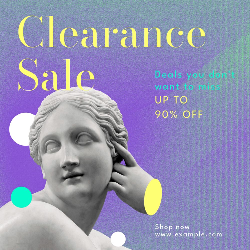 Clearance sale Instagram post template, editable text