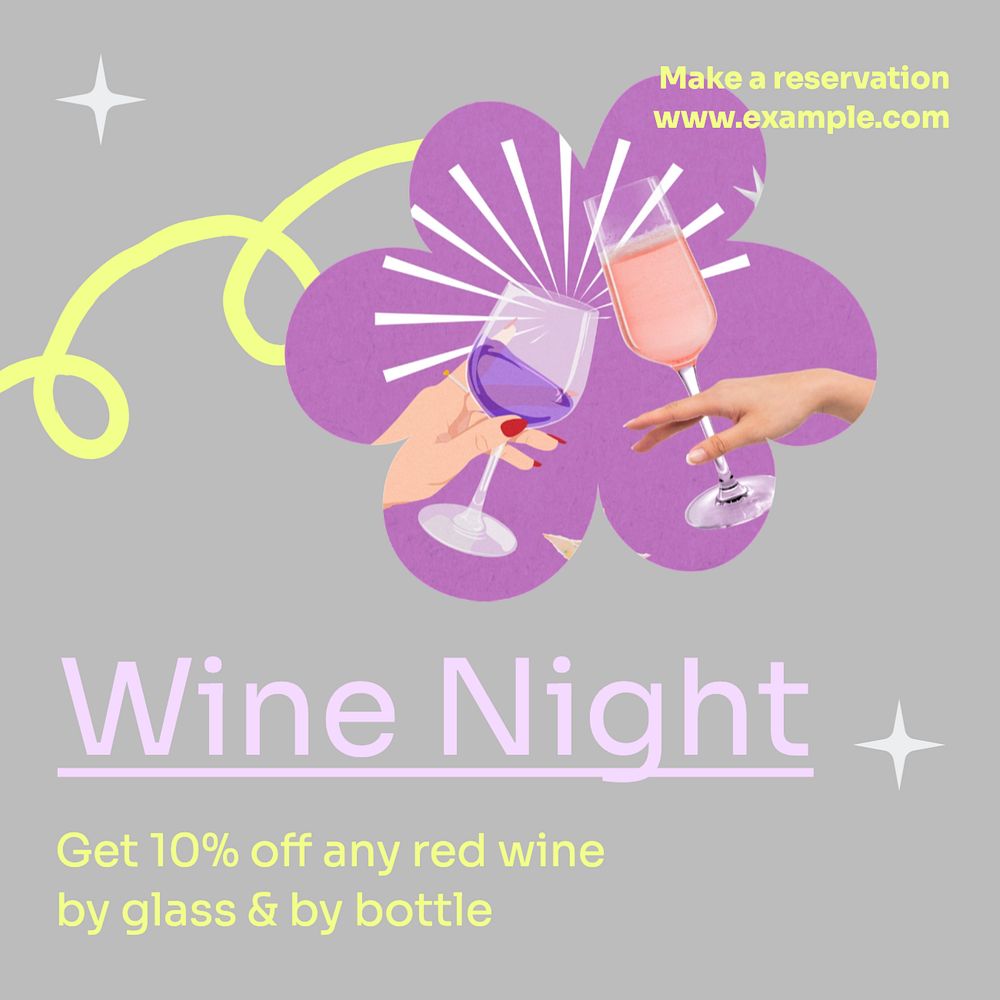 Wine night Instagram post template, editable text