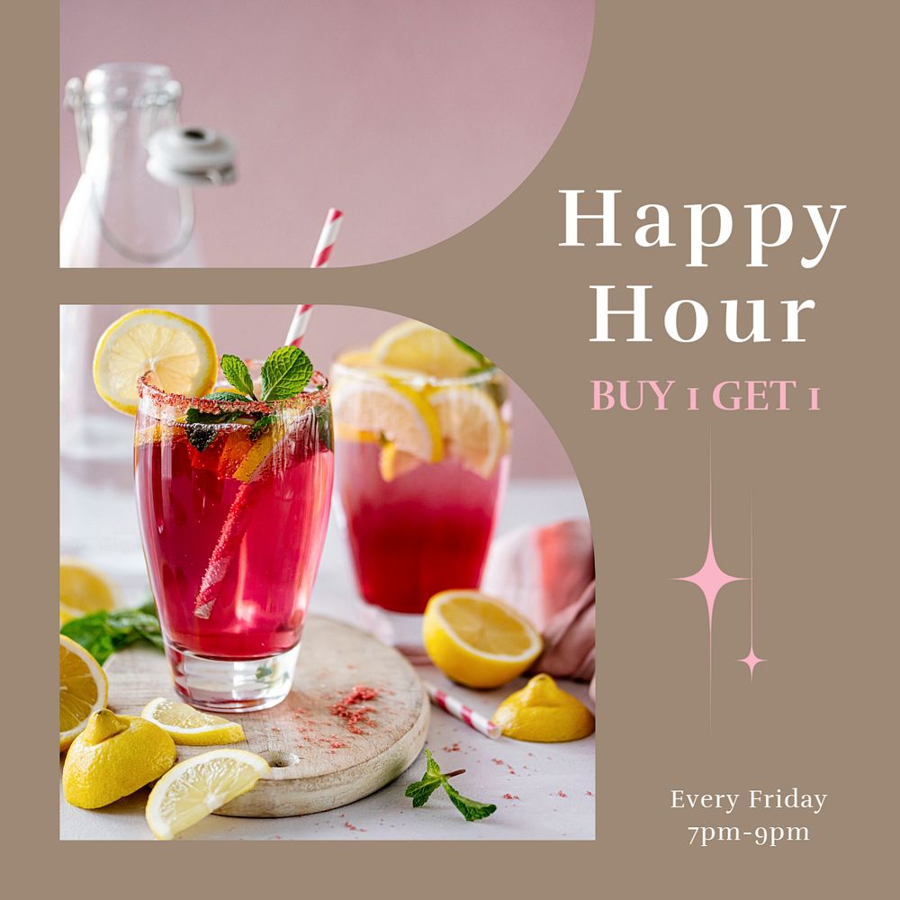 Happy hour Instagram post template, editable social media design