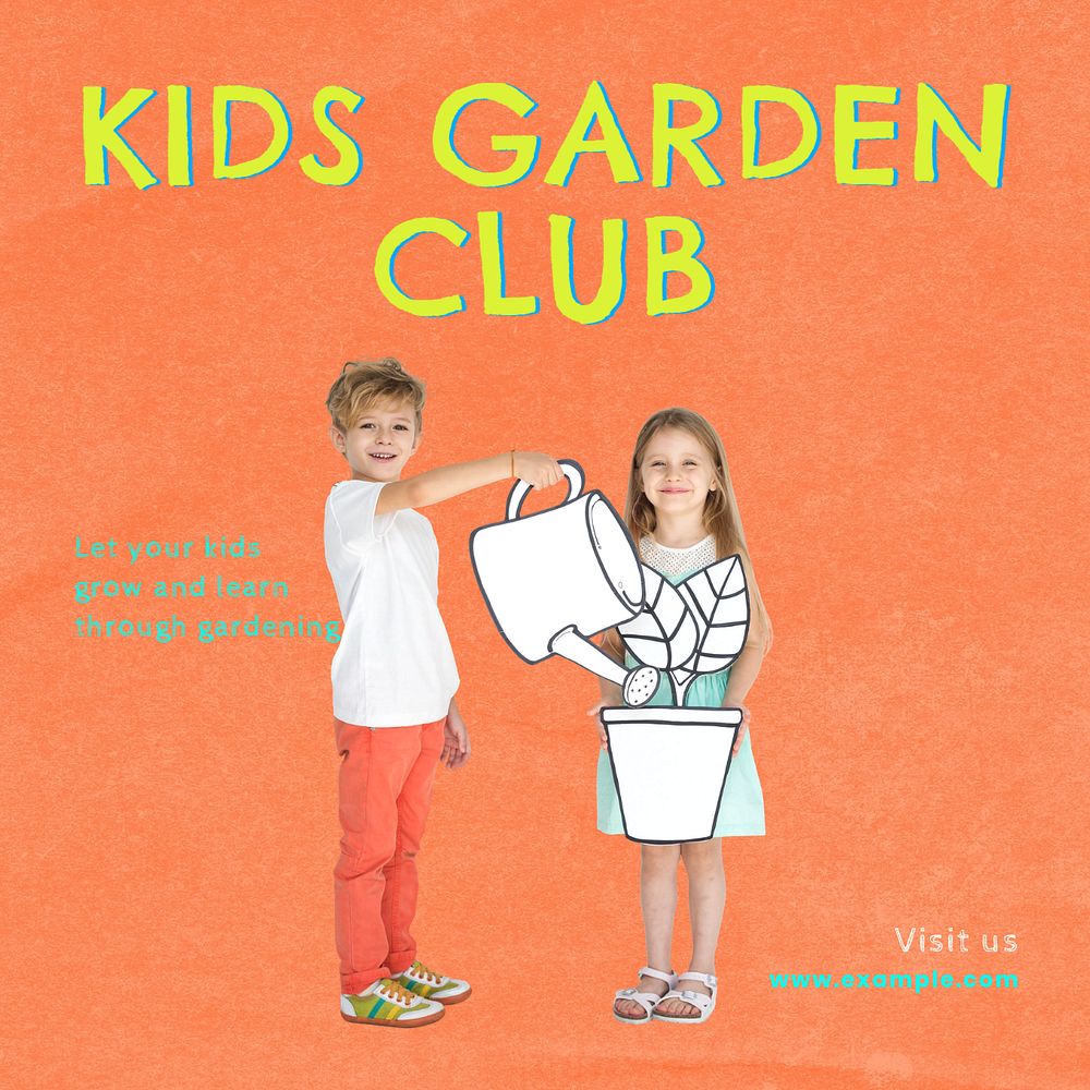 Kids garden club Instagram post template, editable text