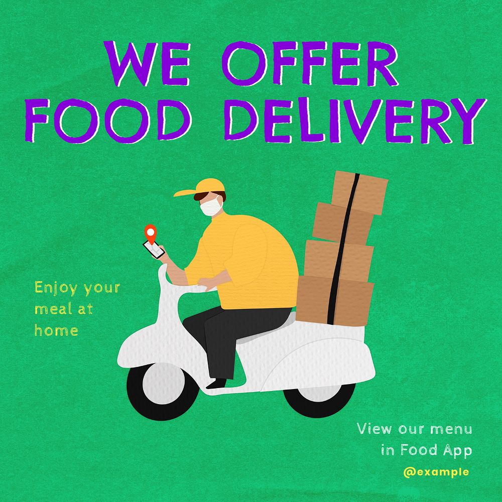 Food delivery social post template, editable design for Instagram