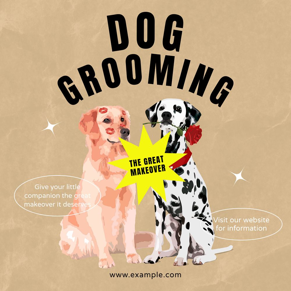 Dog grooming Instagram post template, editable text