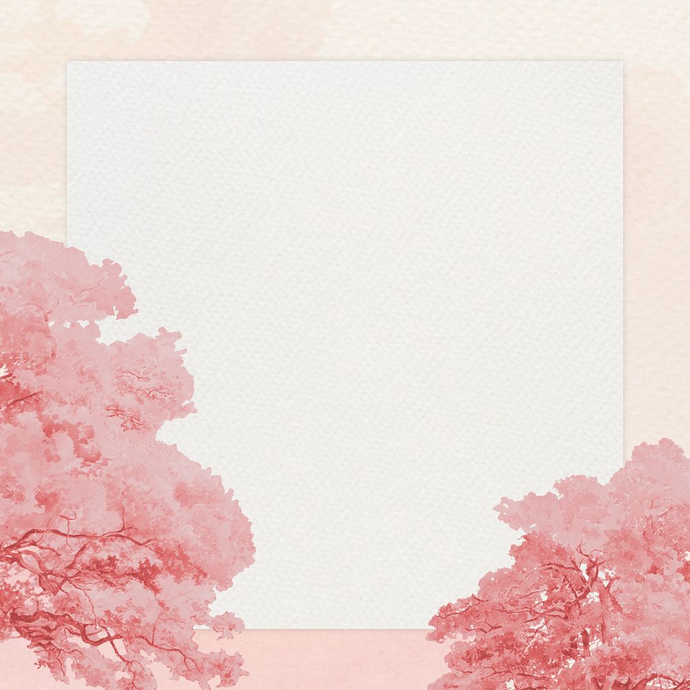 Beige frame background, editable pink tree border