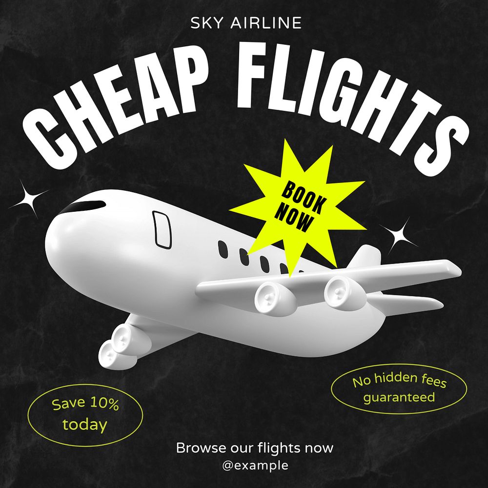 Cheap flights Facebook post template, editable design