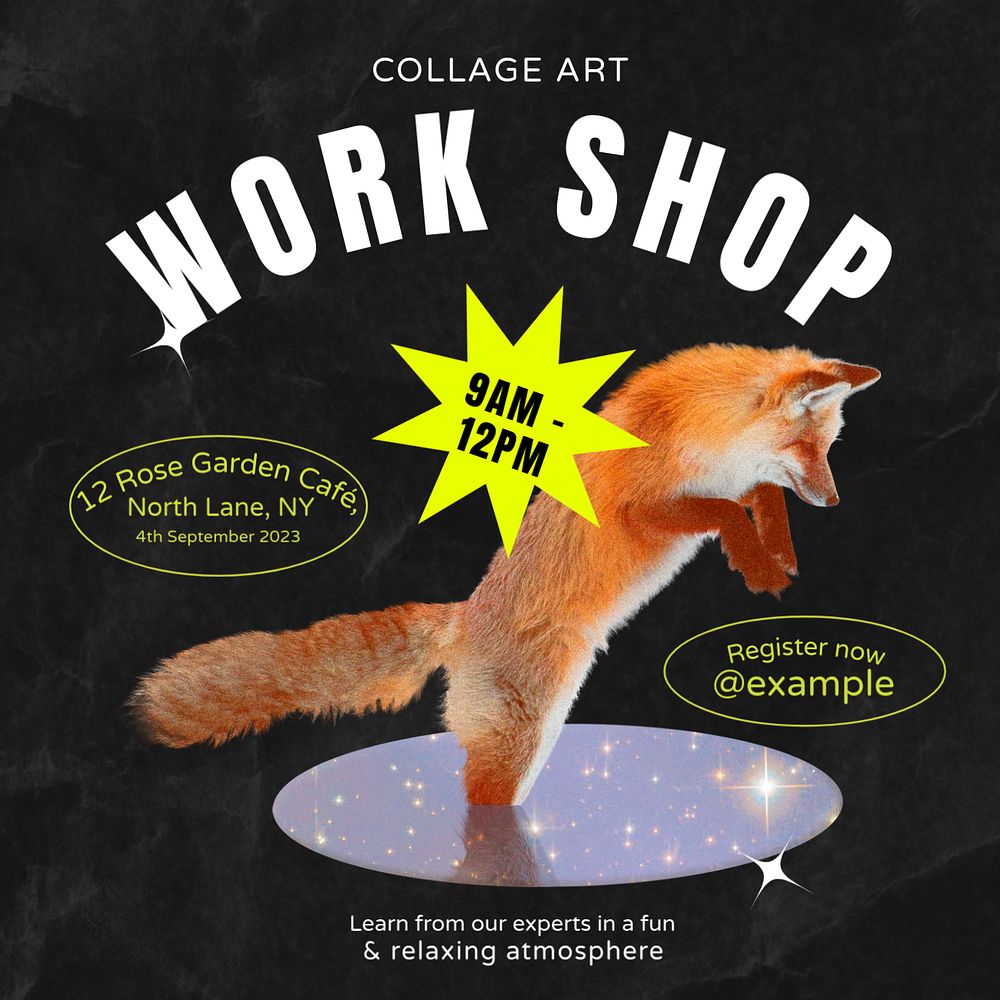 Collage art workshop Facebook post template, editable design