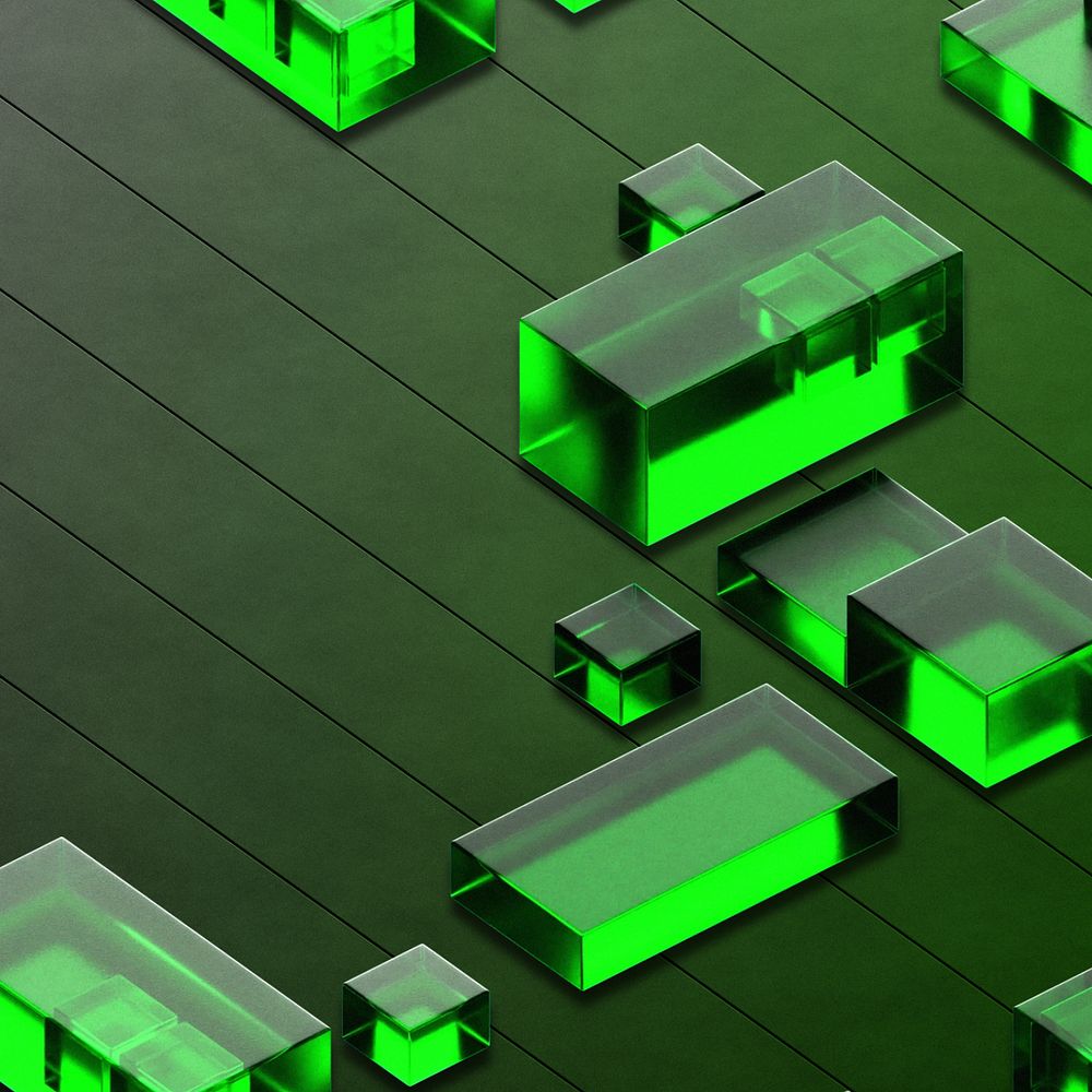 Digital green squares background, editable 3D geometric shape design