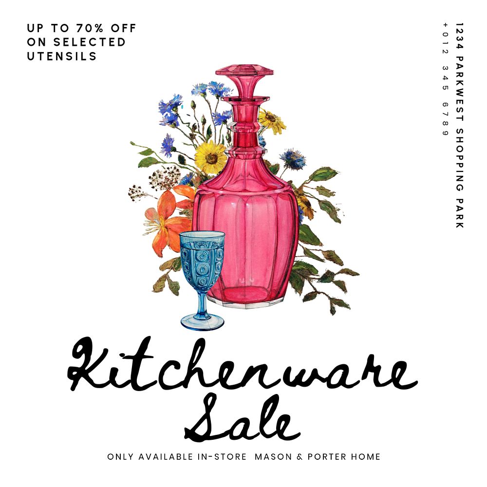 Kitchenware sale Instagram post template, editable text