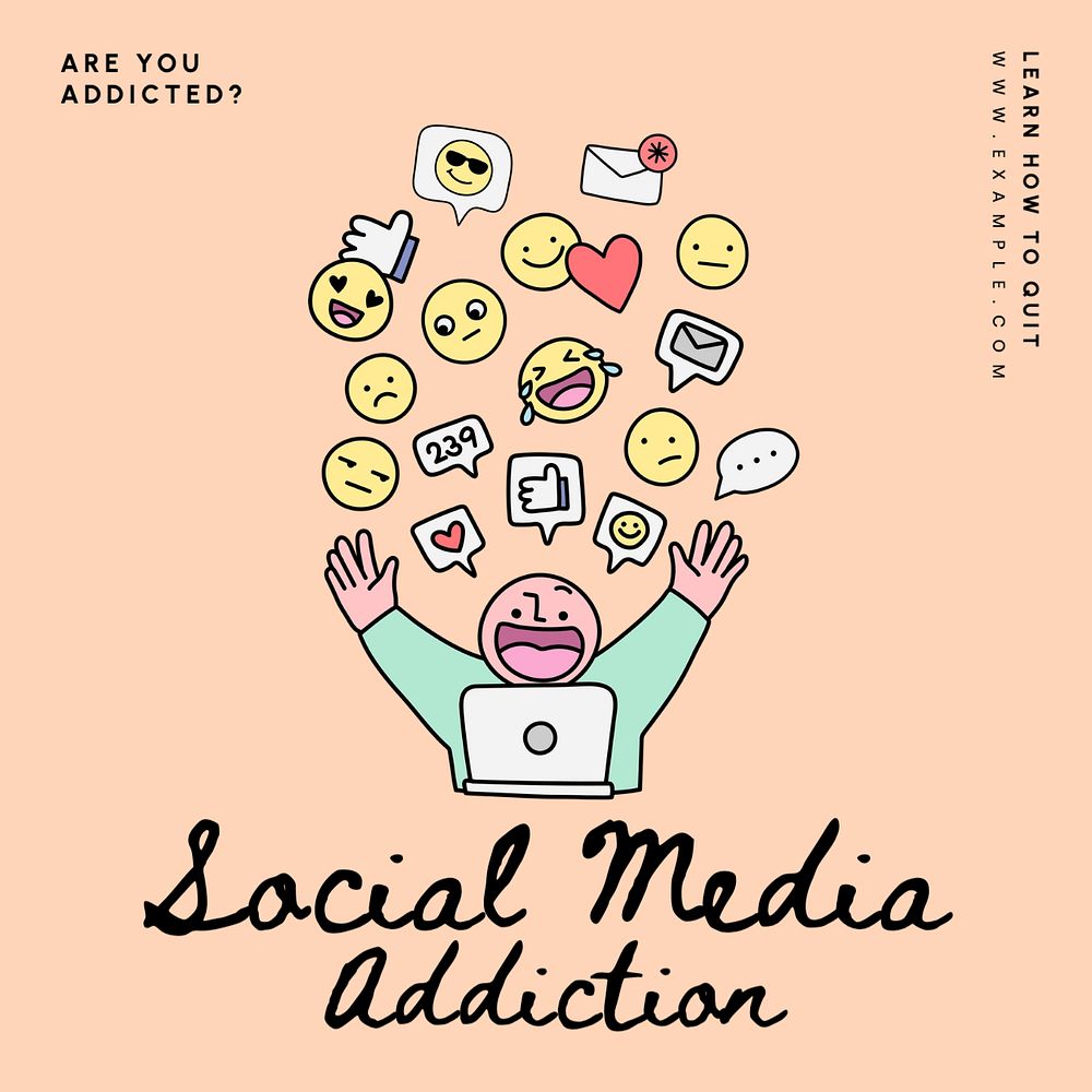 Social media addiction Instagram post template, editable text