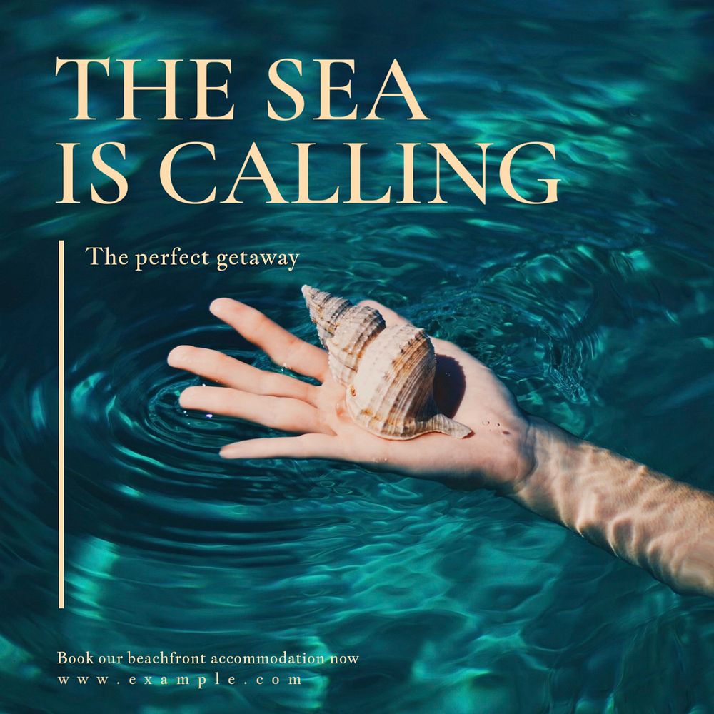 Sea is calling Instagram post template, editable text