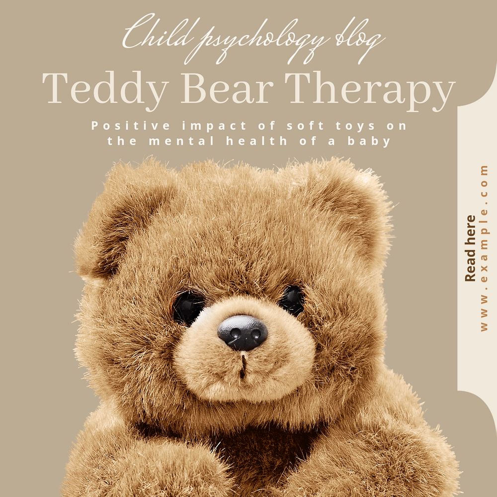 Teddy bear therapy Instagram post template, editable text