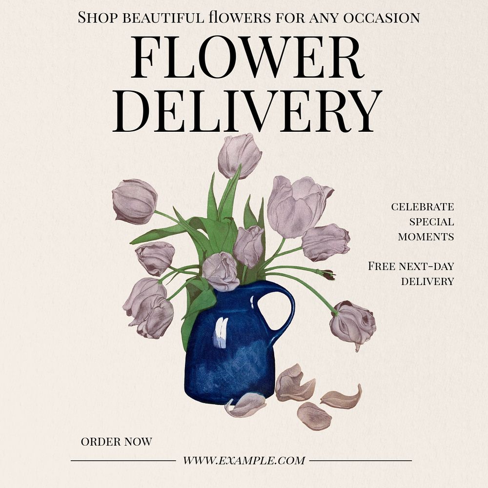 Flower delivery Instagram post template, editable text