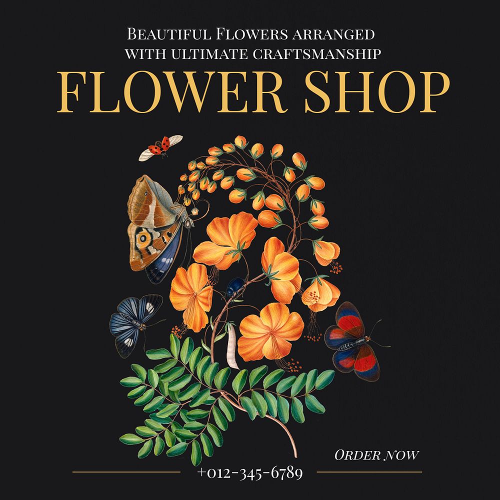 Flower shop Instagram post template, editable text