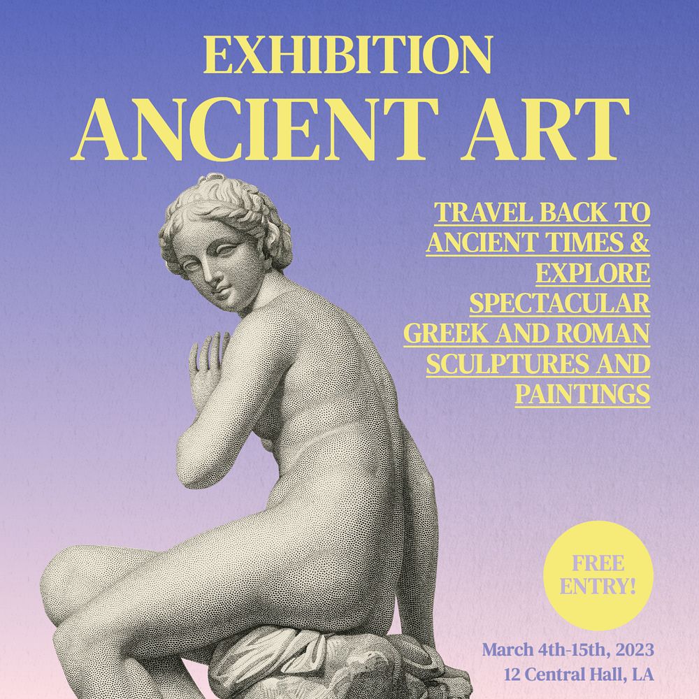 Ancient art exhibition Instagram post template, editable text