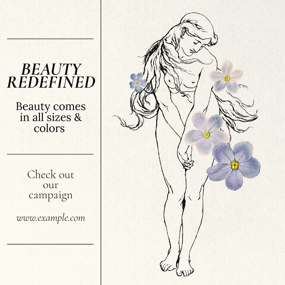 Redefined beauty Instagram post template, editable text