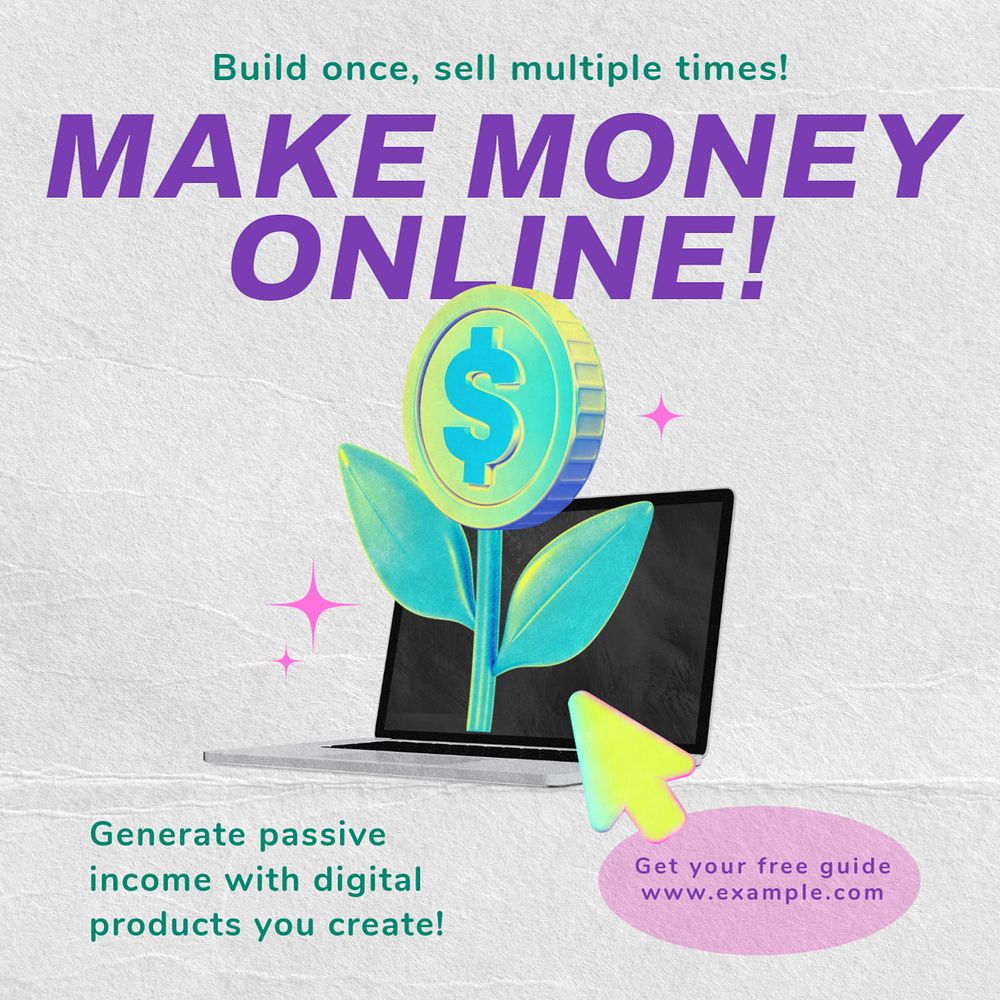 Make money online Instagram post template, editable text