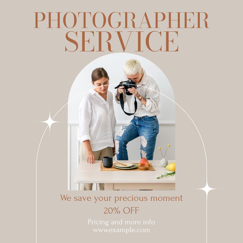 Photographer service Instagram post template, editable social media design