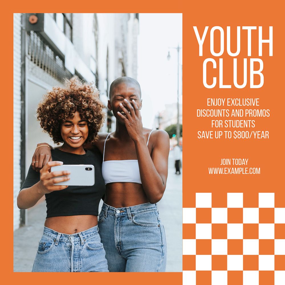 Youth club Instagram post template, editable design